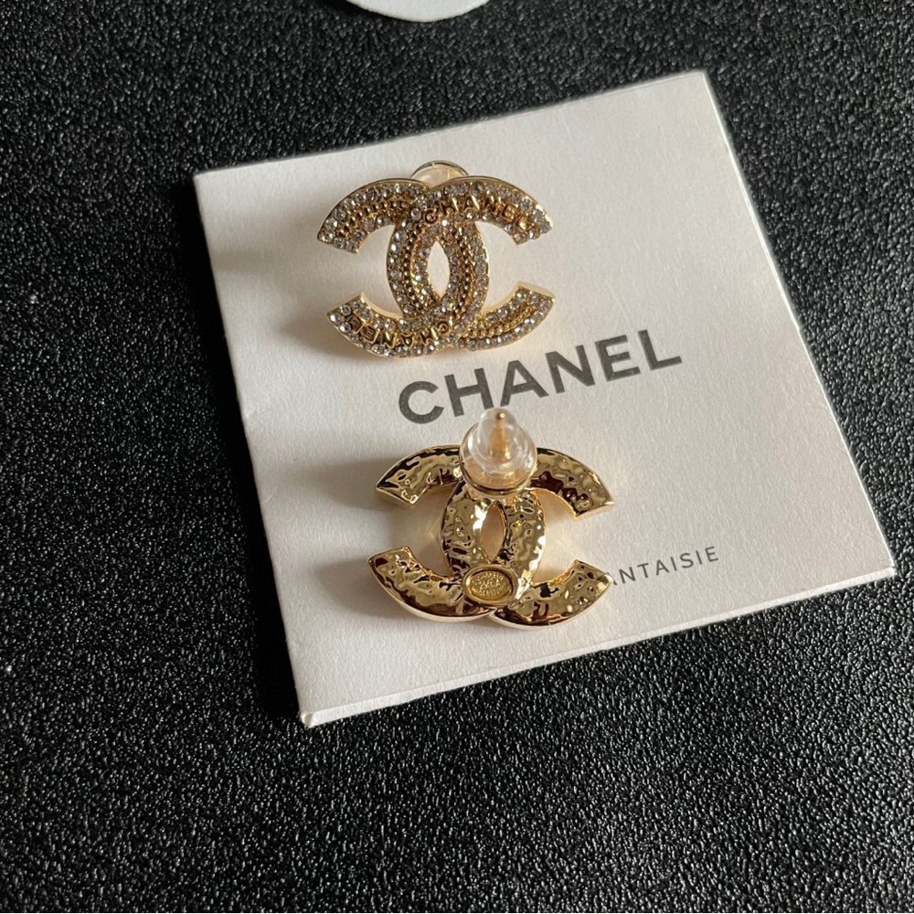 Chanel Asymmetrical CC Logo Stud Earrings